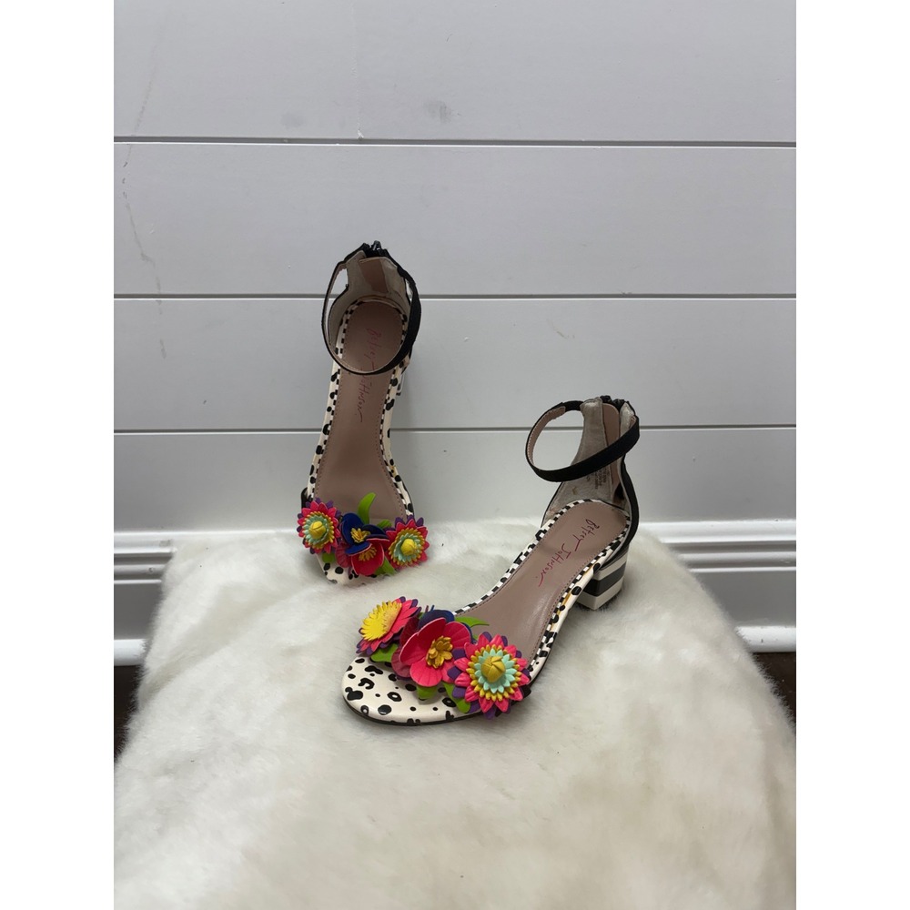 Betsey Johnson Floral Ankle Strap Block Heel Sandals Polka Dot Women's SIZE 6.5